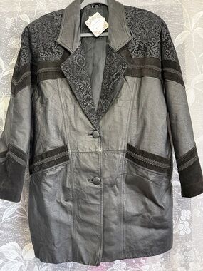 Vintage black suede leather paisley blazer jacket